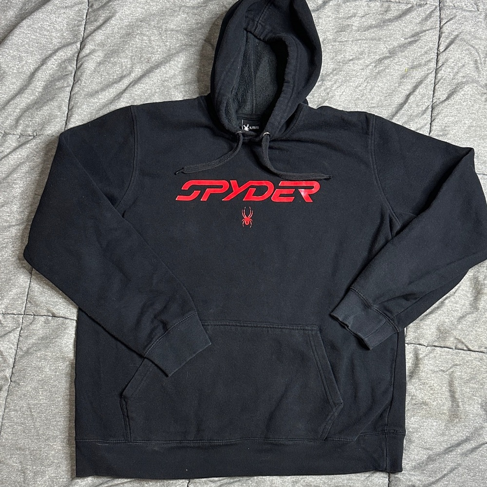 Spyder Men's XL Black Hoodie with Large Red Logo
